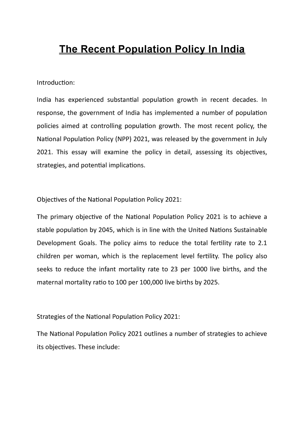 research paper on population policy in india