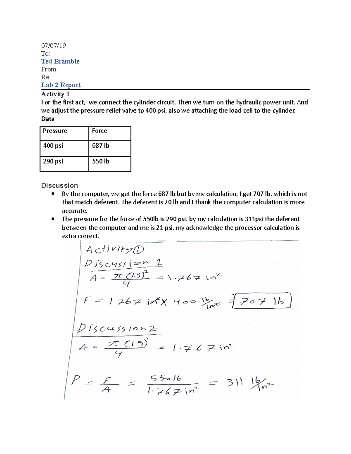 Lab2 final Hydraulics/Pneumatics 07/07/ To Ted Bramble From Re