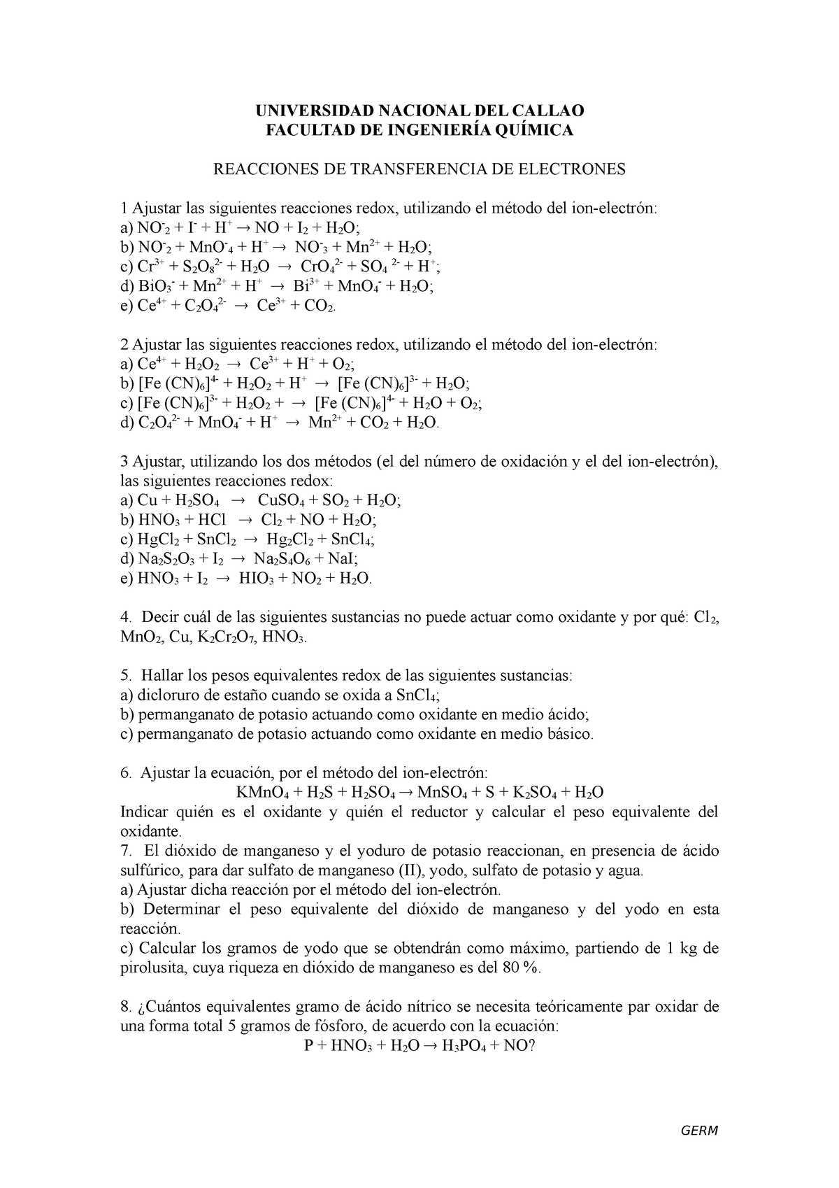 Reacciones Redox - QUIMICA - UNIVERSIDAD NACIONAL DEL CALLAO FACULTAD ...