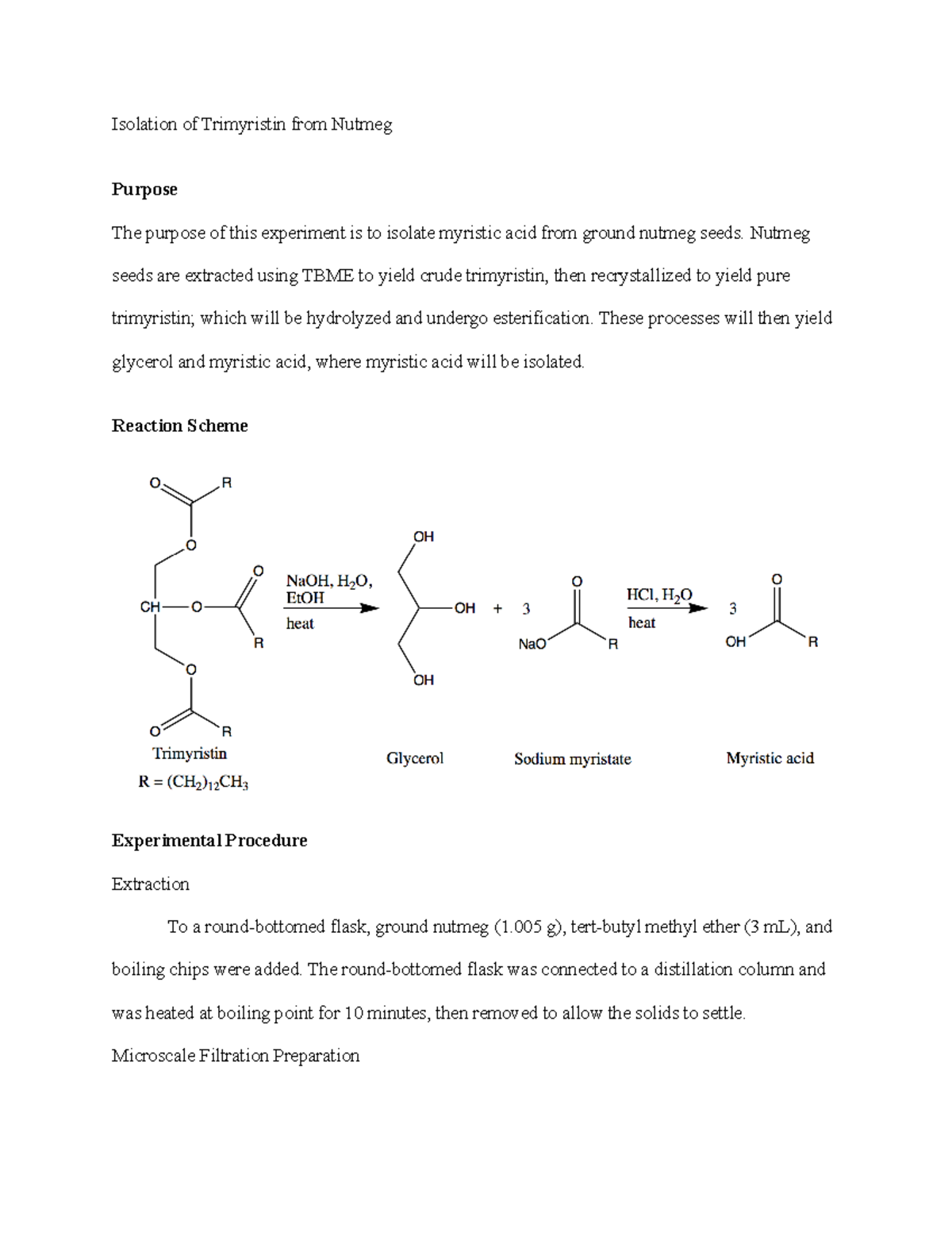 Isolation of Trimyristin from Nutmeg lab Isolation of Trimyristin