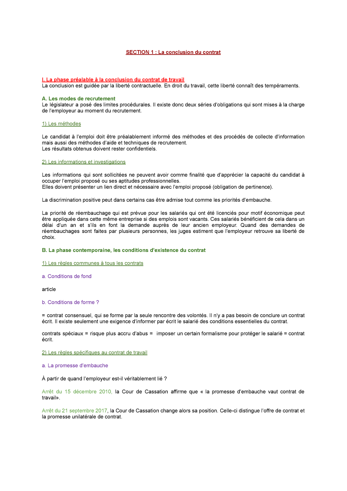 Fiche N°4 La Conclusion Du Contrat (droit Du Travail) - Droit De ...