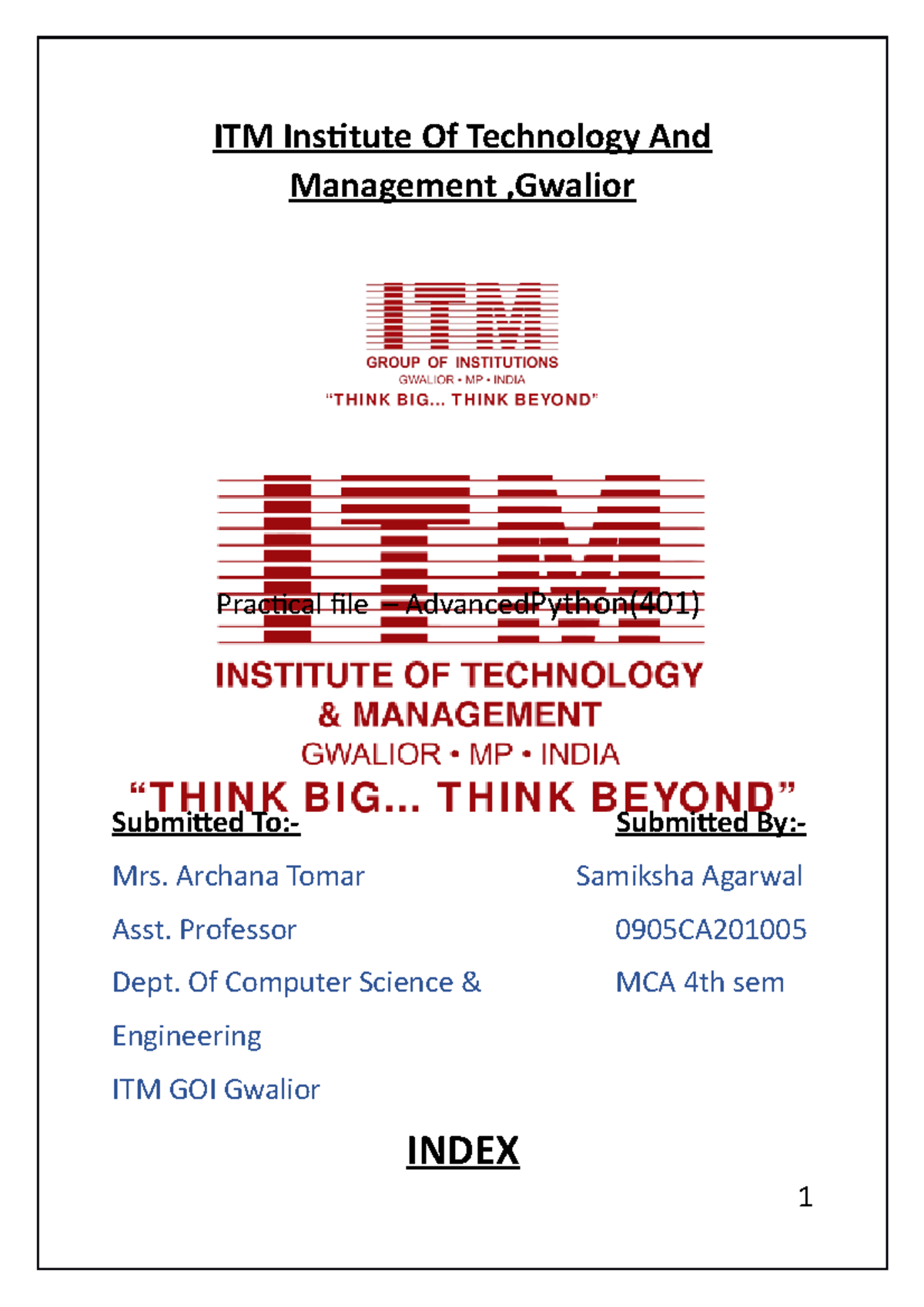 Python Practical file - ITM Institute Of Technology And Management ...