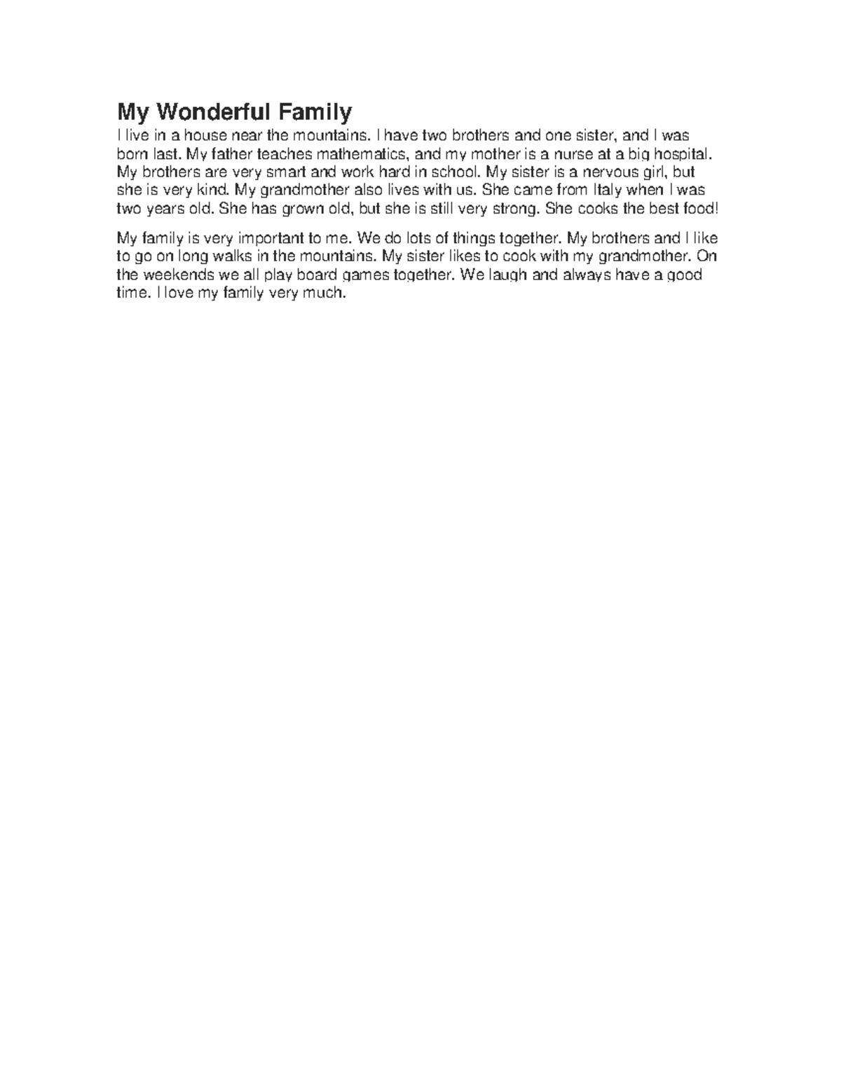My Wonderful Family - Texto - My Wonderful Family I live in a house ...