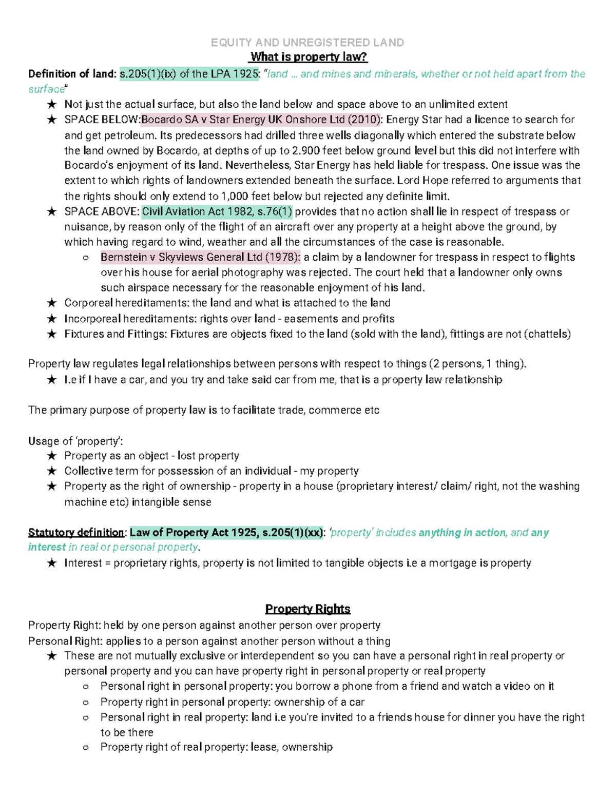 Equity AND Unregistered LAND What is property law? Definition of land
