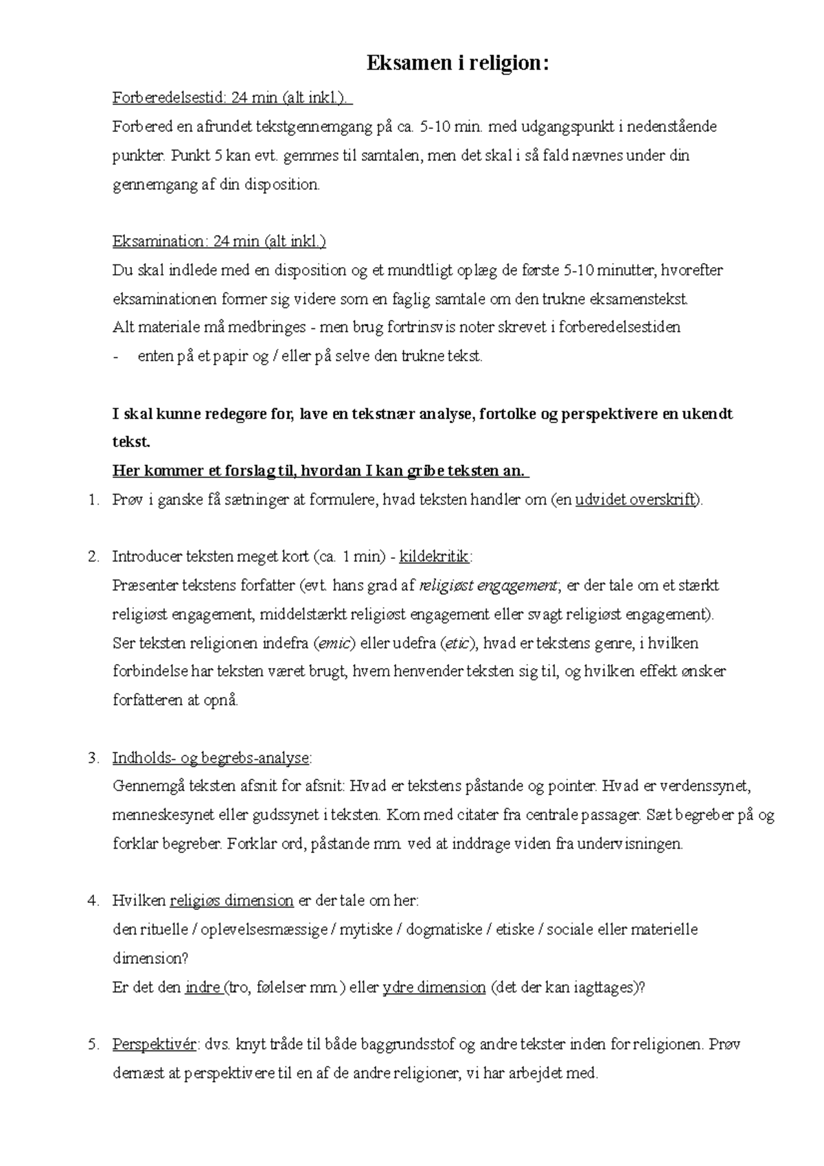 Analyseskema til religionstekster Eksamen i religion