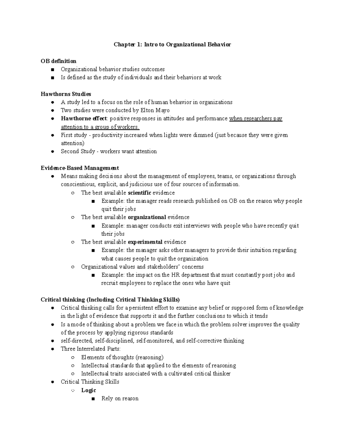 MGT 304 Chapter 1 - Chapter 1: Intro to Organizational Behavior OB ...