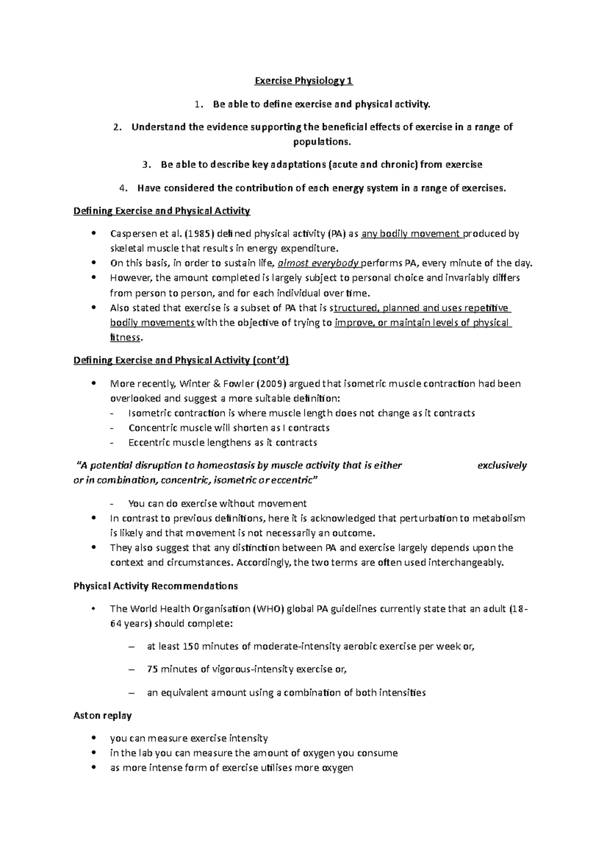 16.Exercise Physiology 1 - Exercise Physiology 1 1. Be able to define ...