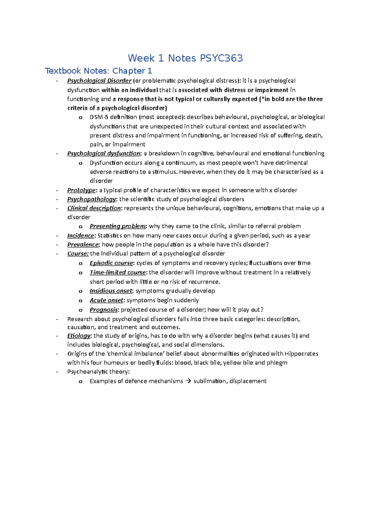 Week 1 Lecture + Textbook Notes - Week 1 Notes PSYC Textbook Notes ...