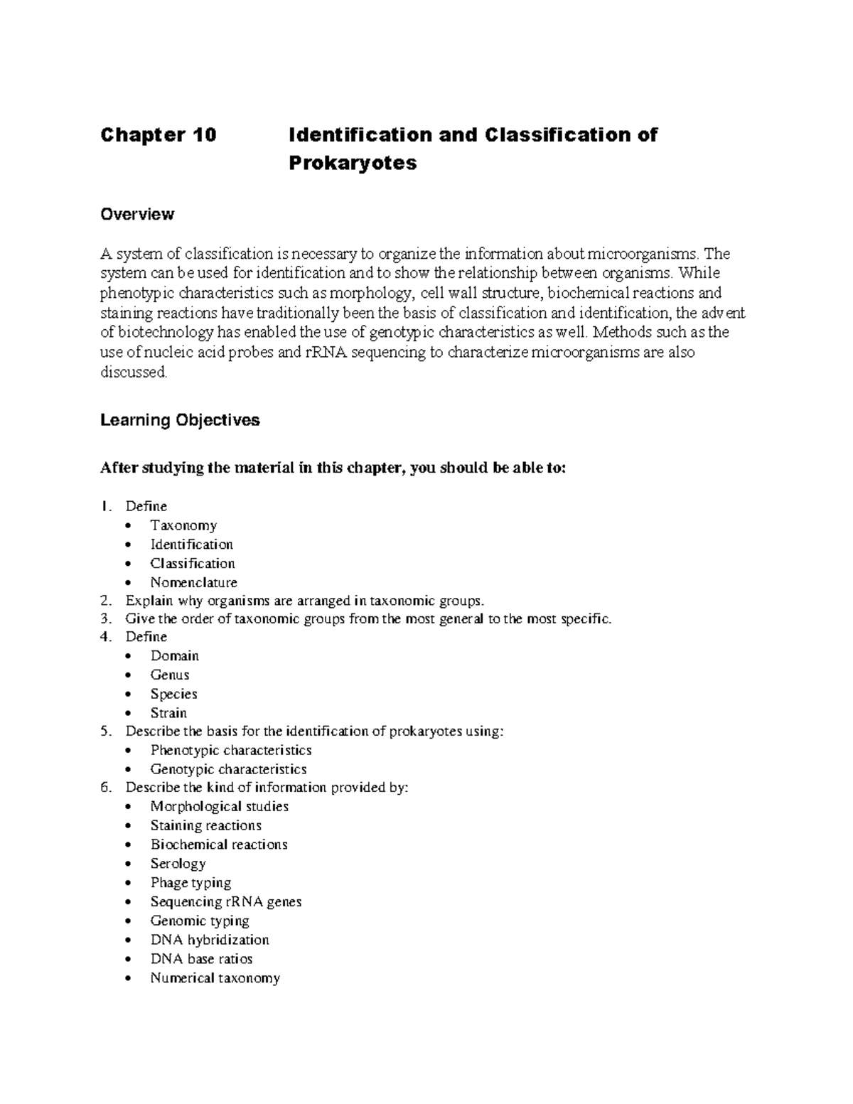 Study guide Topic 3 - Chapter 10 Identification and Classification of ...