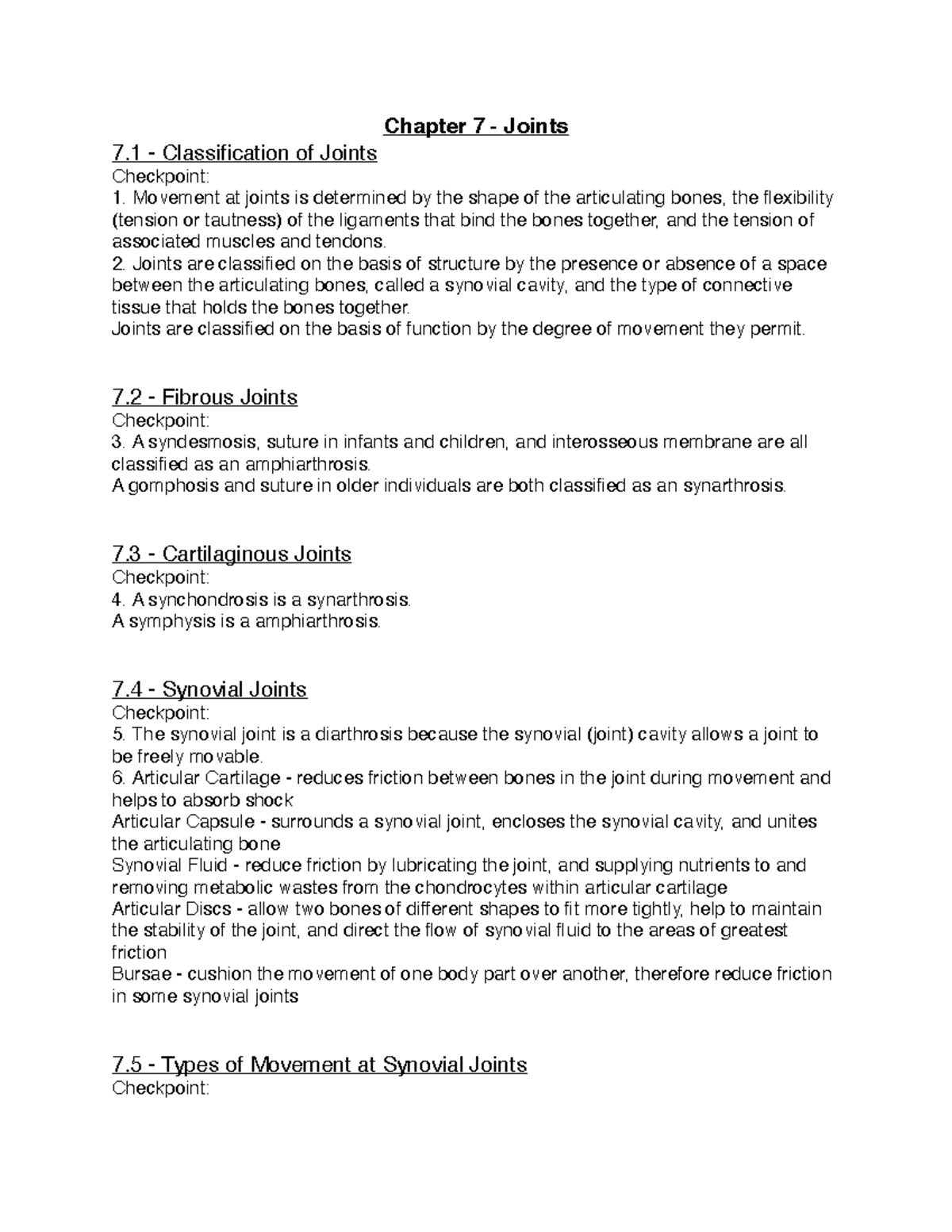 Module 7 - Joints - TRU Open Learning - BIOL0501 - TRU - Studocu