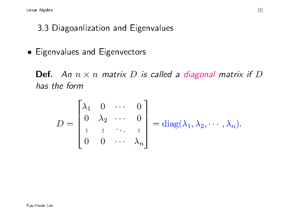 MAT223-7 - Notes - 3 Diagoanlization and Eigenvalues Eigenvalues and ...