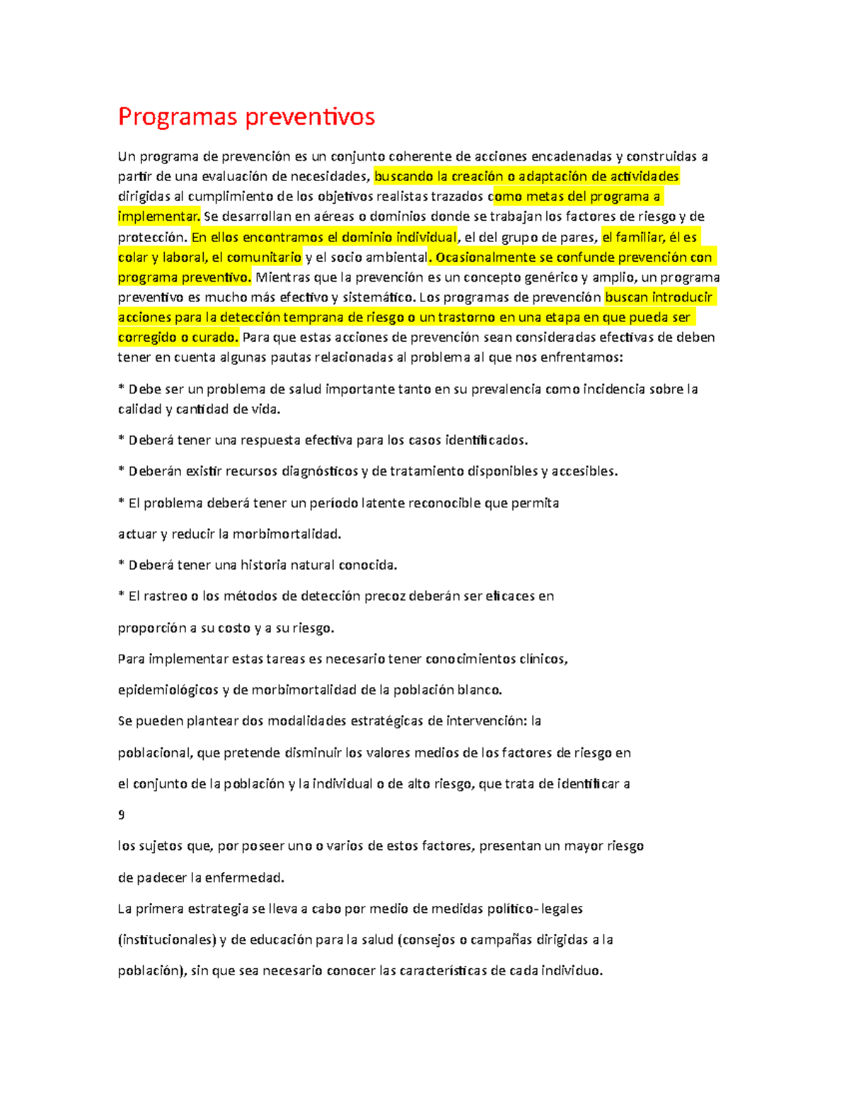 Programas preventivos - Se desarrollan en aéreas o dominios donde se ...
