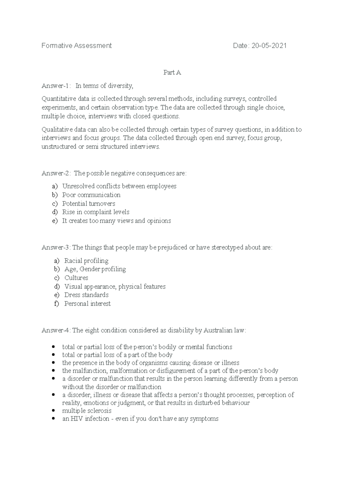 Formative assessment 1-A - Formative Assessment Date: 20-05- Part A ...