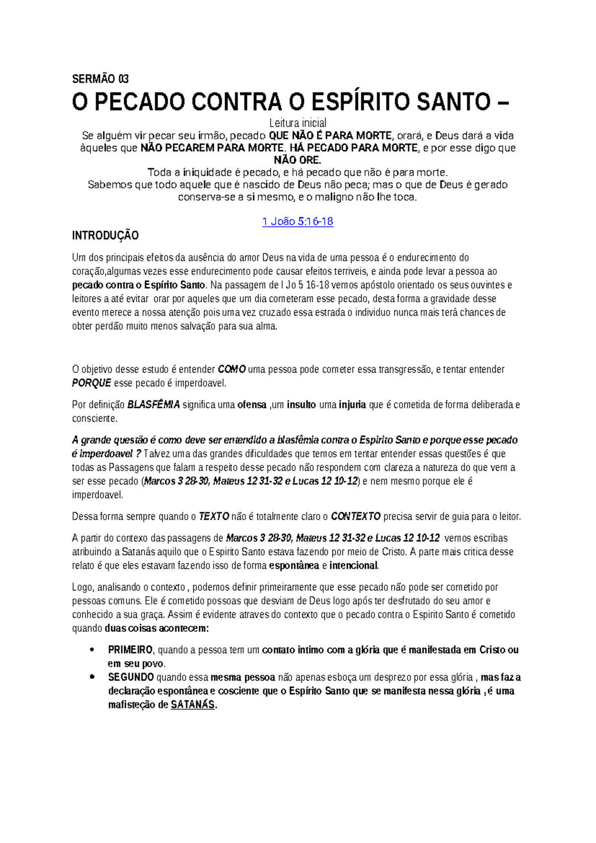 Estudo Bíblico 01-O Pecado Contra O Espírito Santo - SERMÃO 03 O PECADO ...