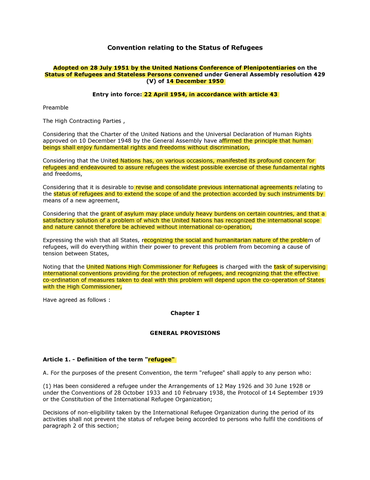 Doc.23 Convention Refugees - Convention Relating To The Status Of ...