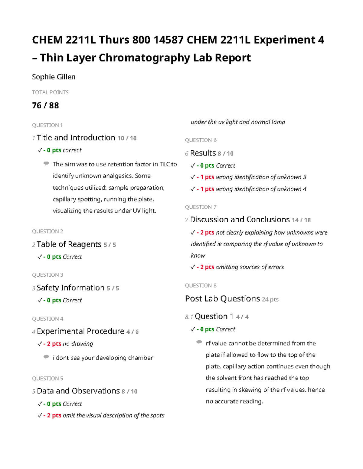 Exp 4 - Lab Report - CHEM 2211L Thurs 800 14587 CHEM 2211L Experiment 4 ...