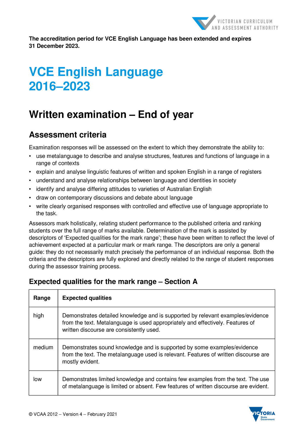 vcaa english language essay criteria