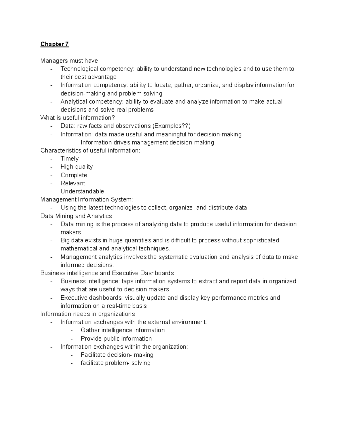 Chapter 7 - Google Docs - lecture notes - Chapter 7 Managers must have ...