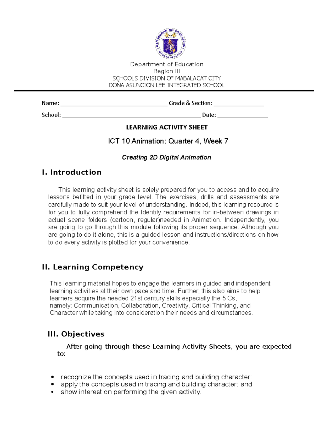 ICT 10 Animation Q4 Week 7 - Department of Education Region III SCHOOLS ...