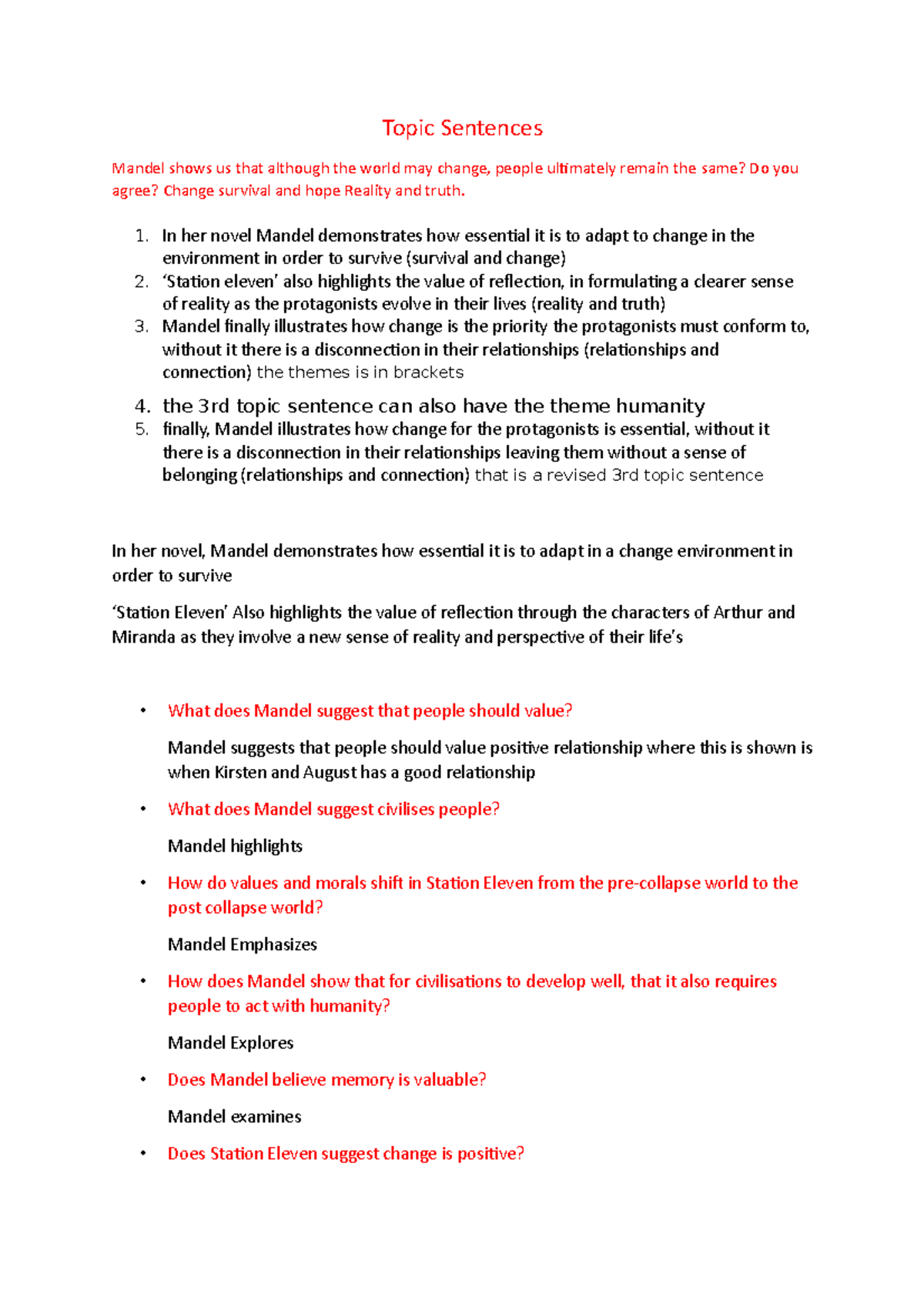 Topic Sentences for sacs and exams yeah - Caulfield GS - Studocu