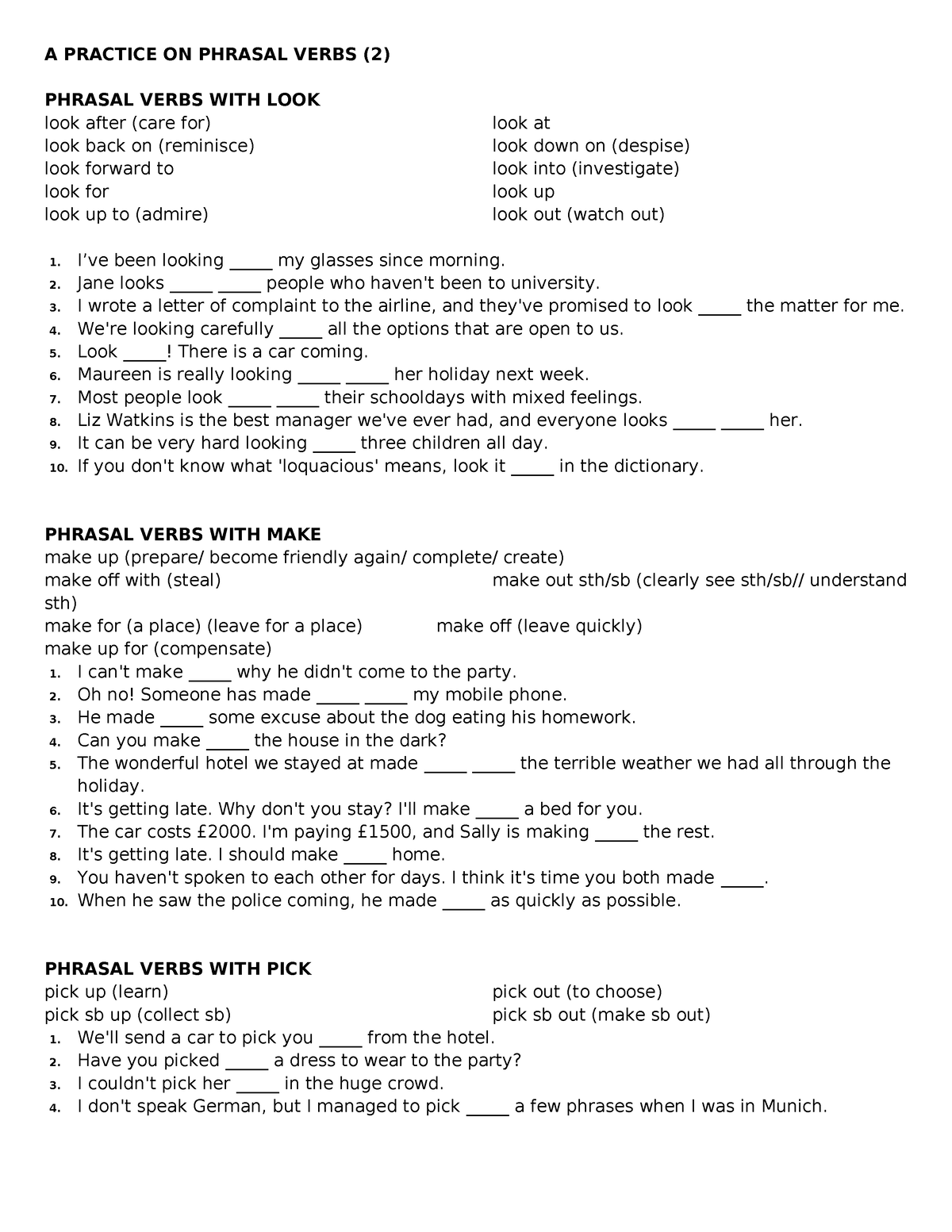 A Practice On Phrasal Verbs A Practice On Phrasal Verbs Phrasal Verbs With Look Look