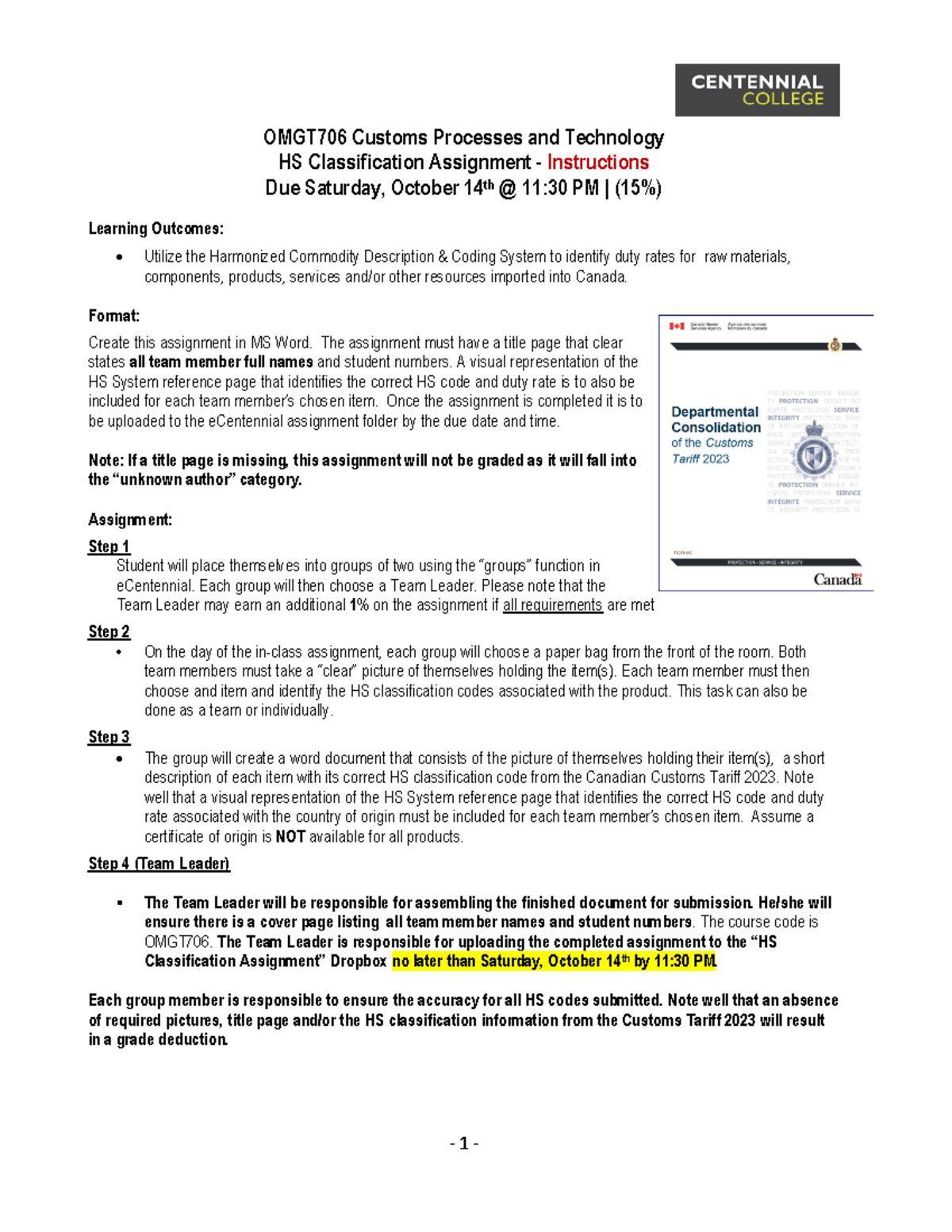 HS Classification Assignment Information OMGT706 Customs Processes and Technology HS Studocu