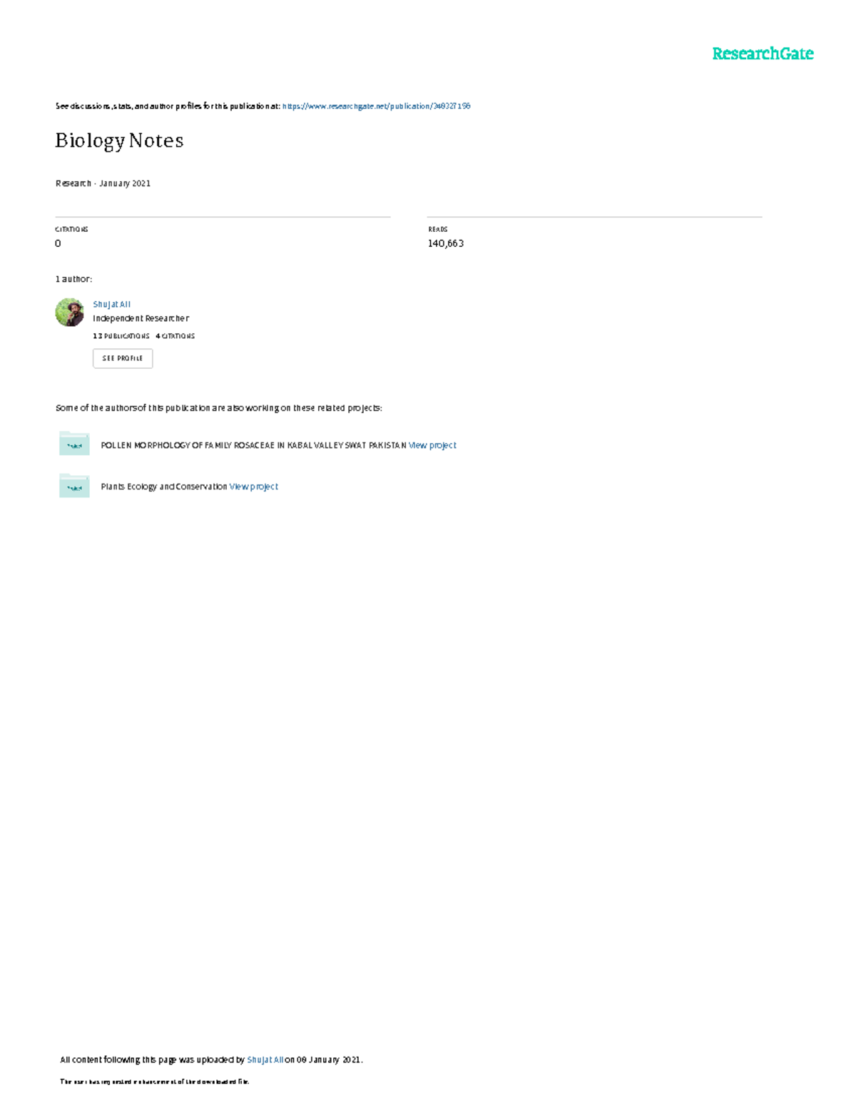 Biology notes - See discussions, stats, and author profiles for this ...