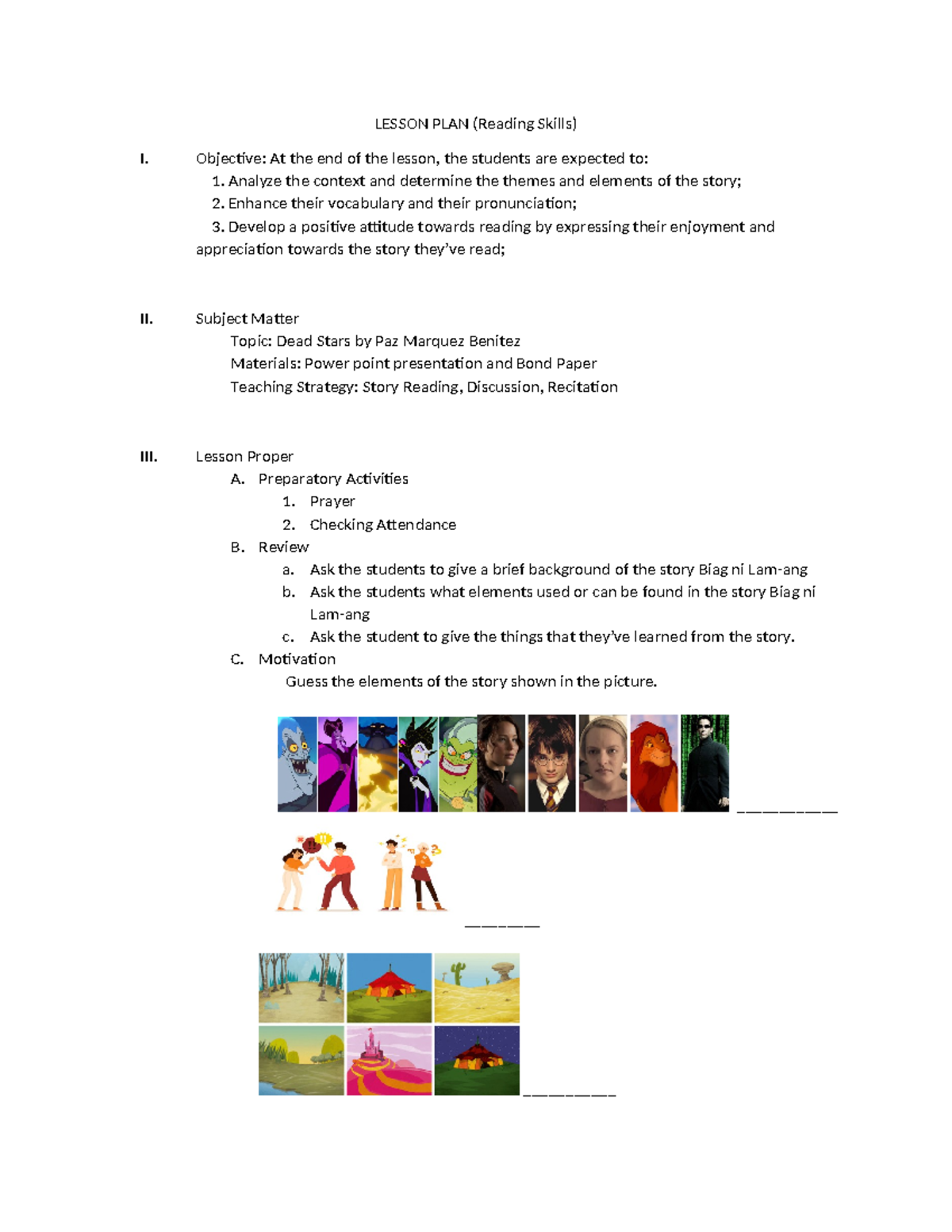 Lesson PLAN for EDU 1 & Phil Lit - LESSON PLAN (Reading Skills) I ...