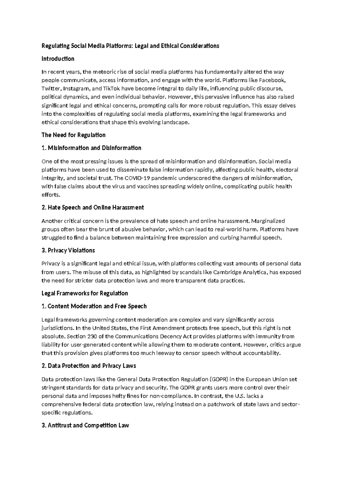 Regulating Social Media Platforms - Platforms like Facebook, Twitter ...