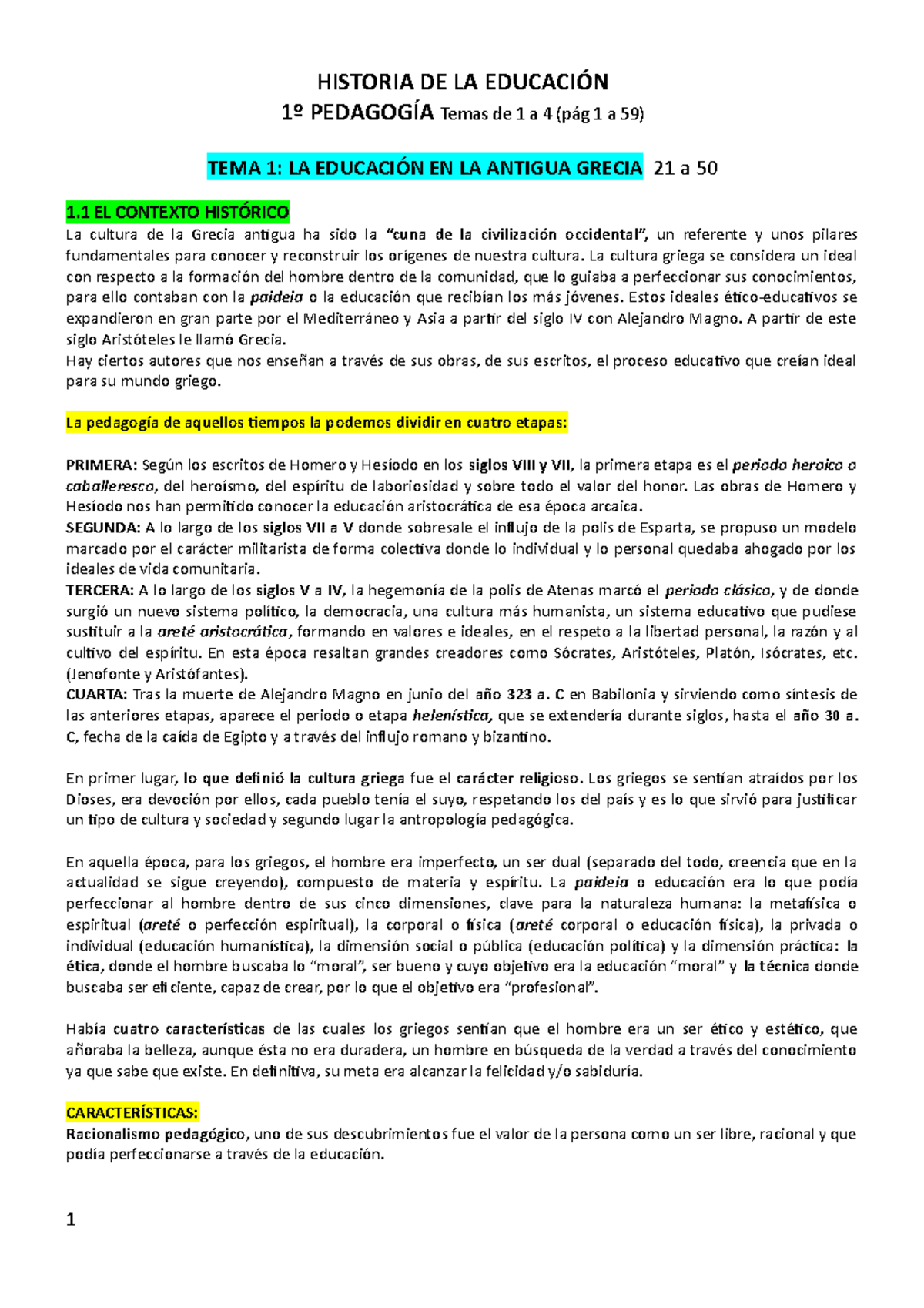 Historia DE LA Educación- Resumen Tema 1 a 4 - HISTORIA DE LA EDUCACIÓN ...