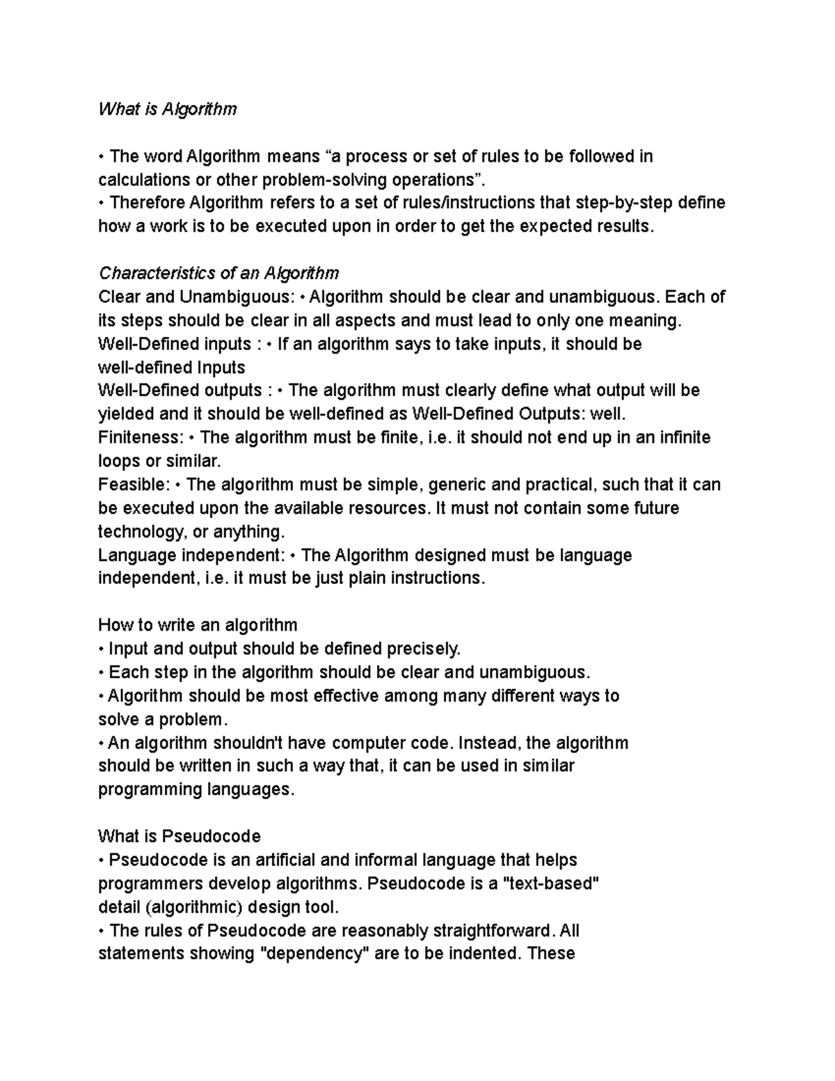 Basic fundamentals of C - What is Algorithm The word Algorithm means “a ...