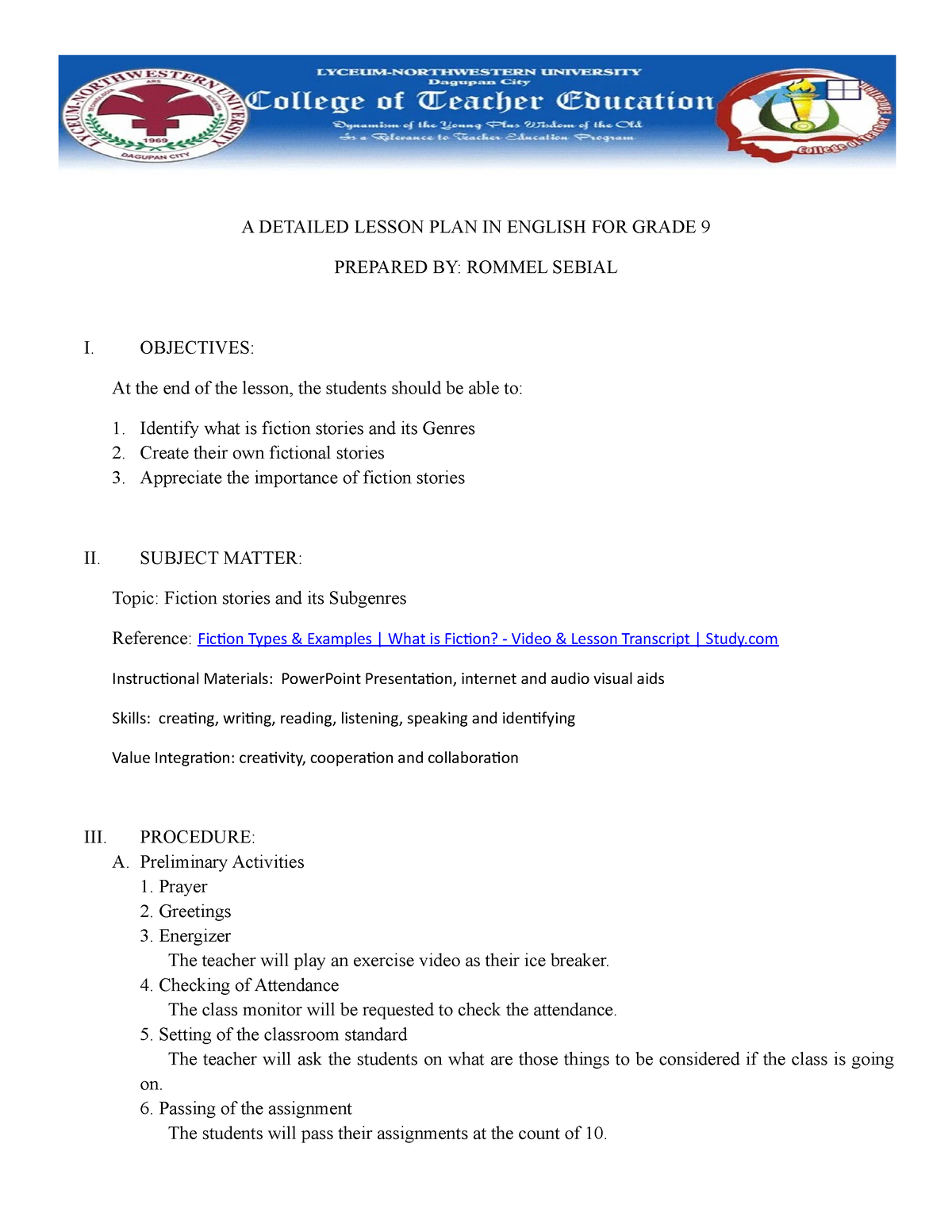 A SEMI Detailed Lesson PLAN IN English FOR Grade 9 1st A DETAILED 