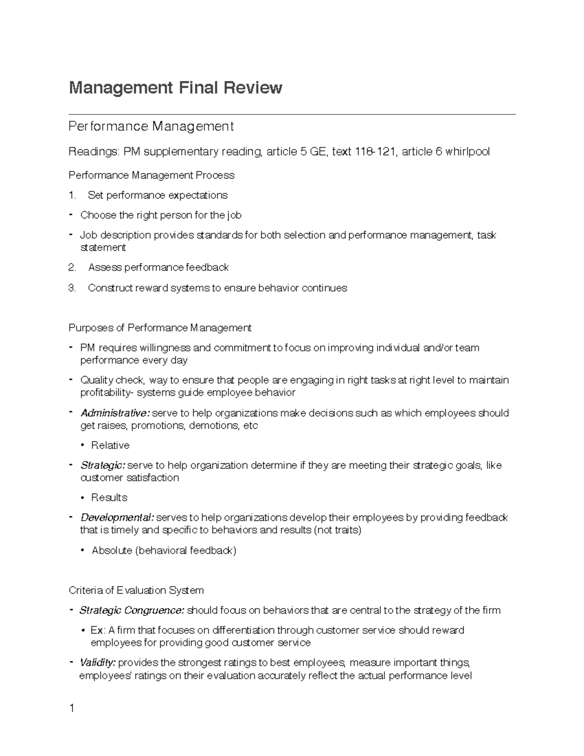 Management Final Study Guide - Management Final Review Performance ...