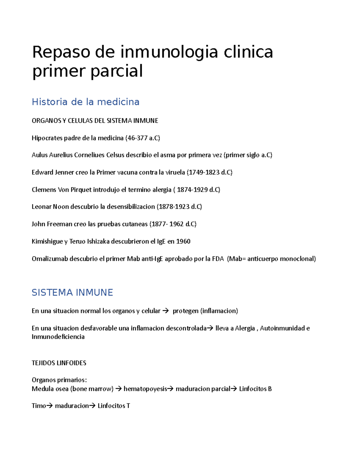 Repaso Inmuno 1er Parcial Repaso De Inmunologia Clinica Primer