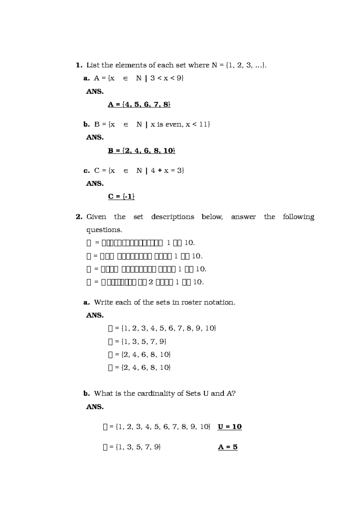 Mathematics in Modern World - List the elements of each set where N ...