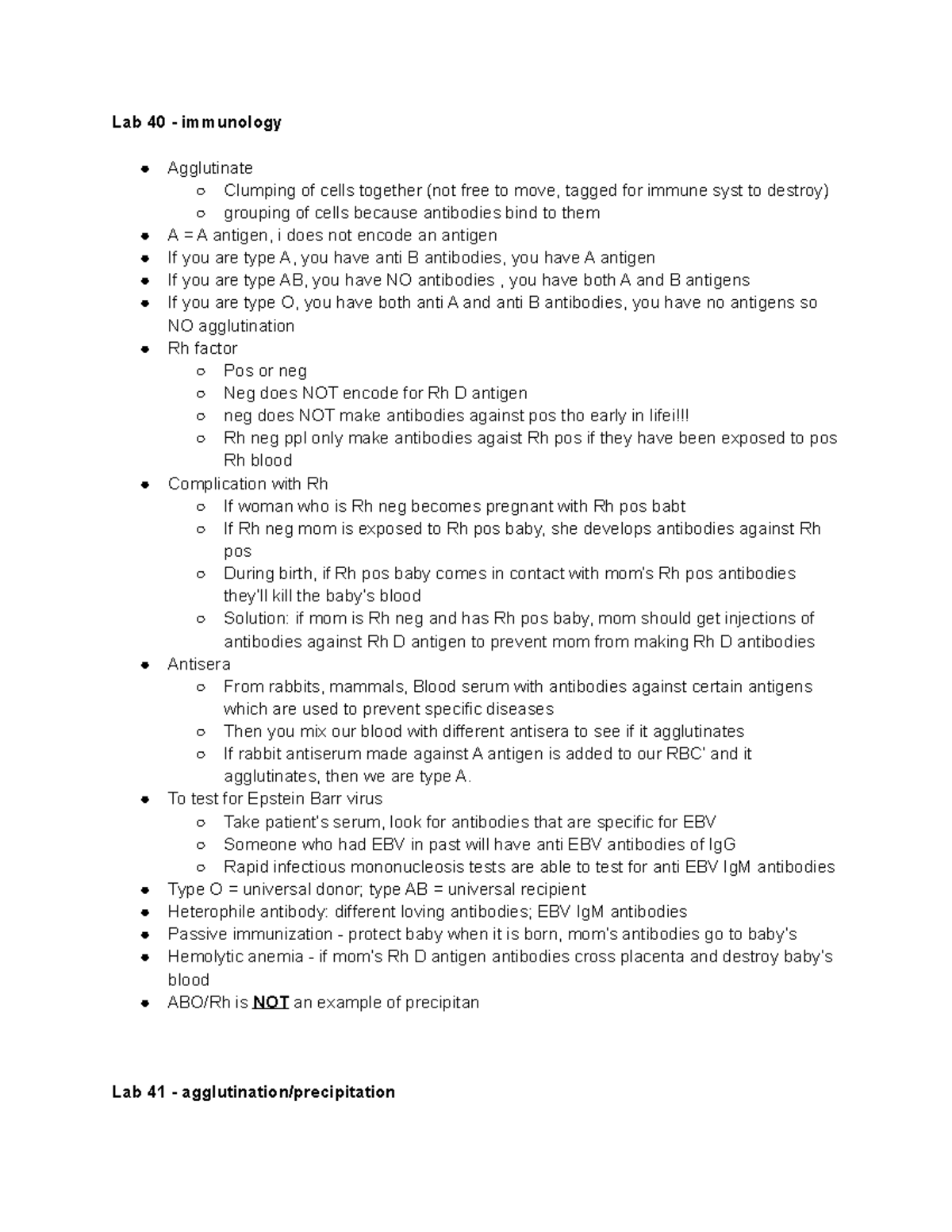Micro LAB Final Lab 40 immunology Agglutinate Clumping of cells