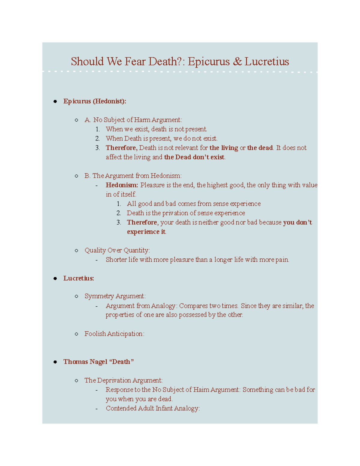 should we fear death essay