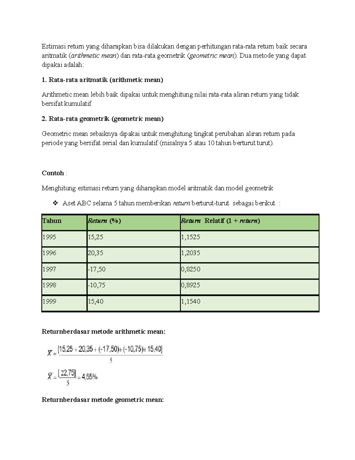 Bab Estimasi Return Yang Diharapkan Bisa Dilakukan Dengan Perhitungan Rata Estimasi