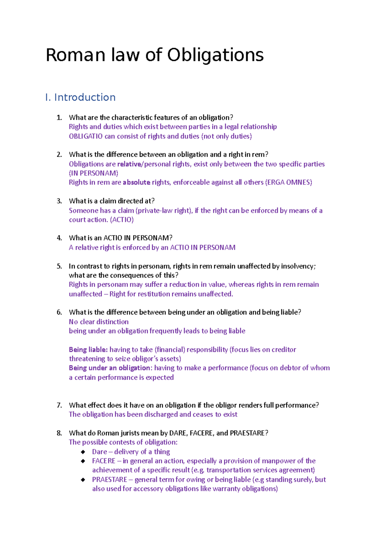 Roman Law of Obligations - Questions from the book - Roman law of ...