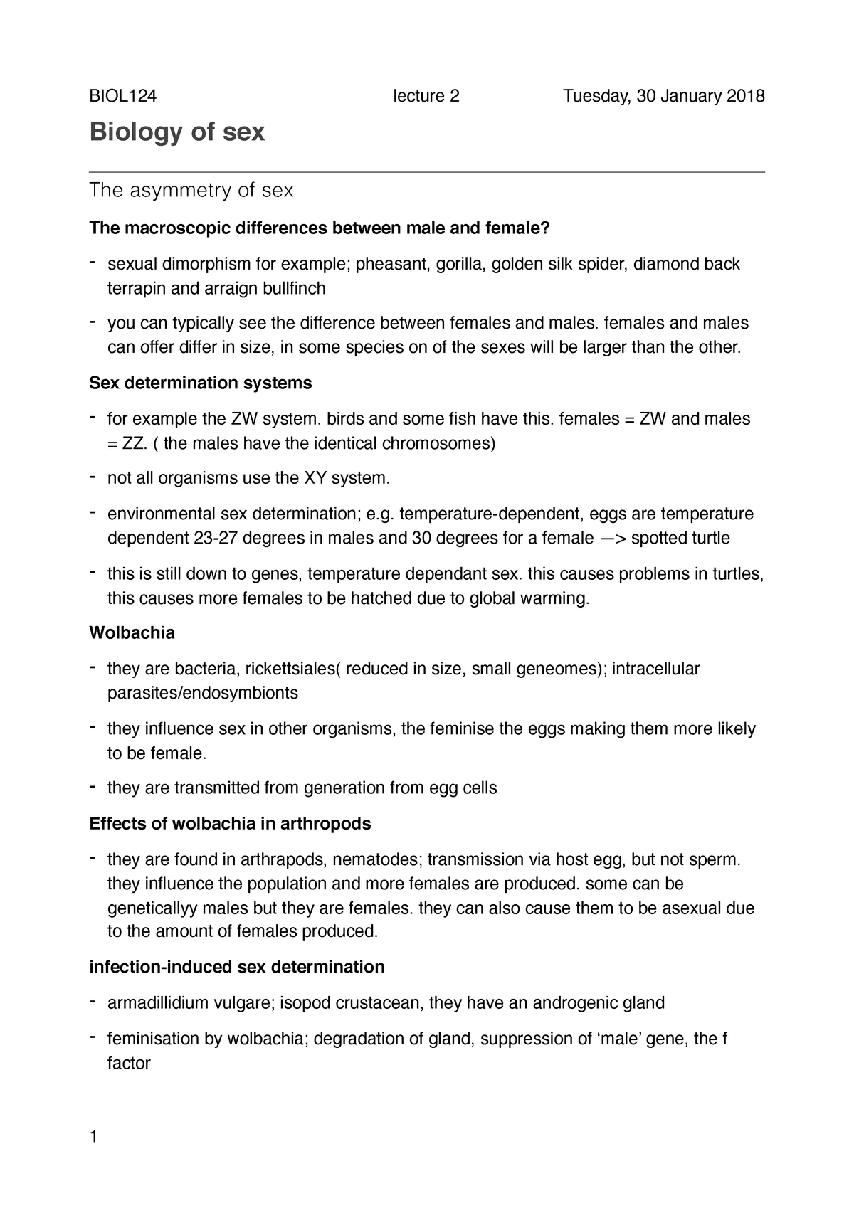 Biol124 2 The Asymmetry Of Sex Biol124 Lecture 2 Tuesday 30 January 2018 Biology Of Sex The 6011