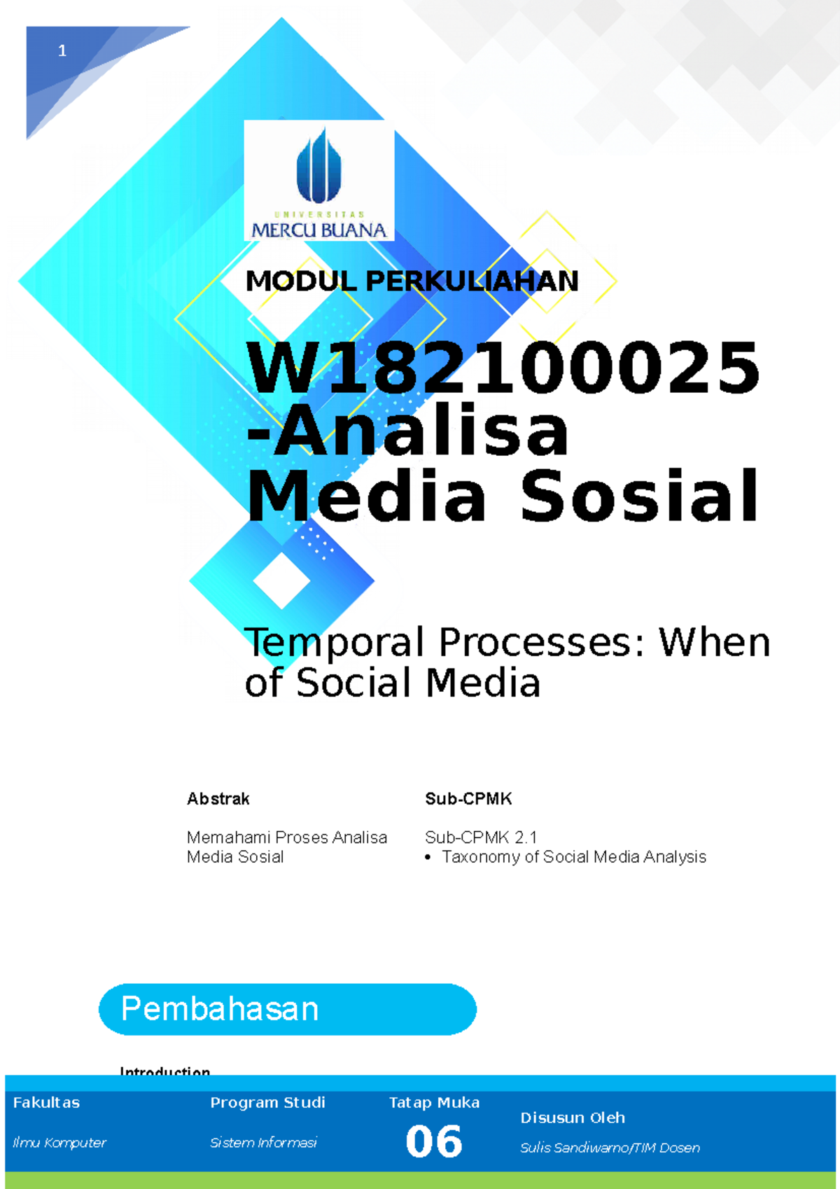 Modul 6 Analisis Sosial Media - 1 MODUL PERKULIAHAN W -Analisa Media ...