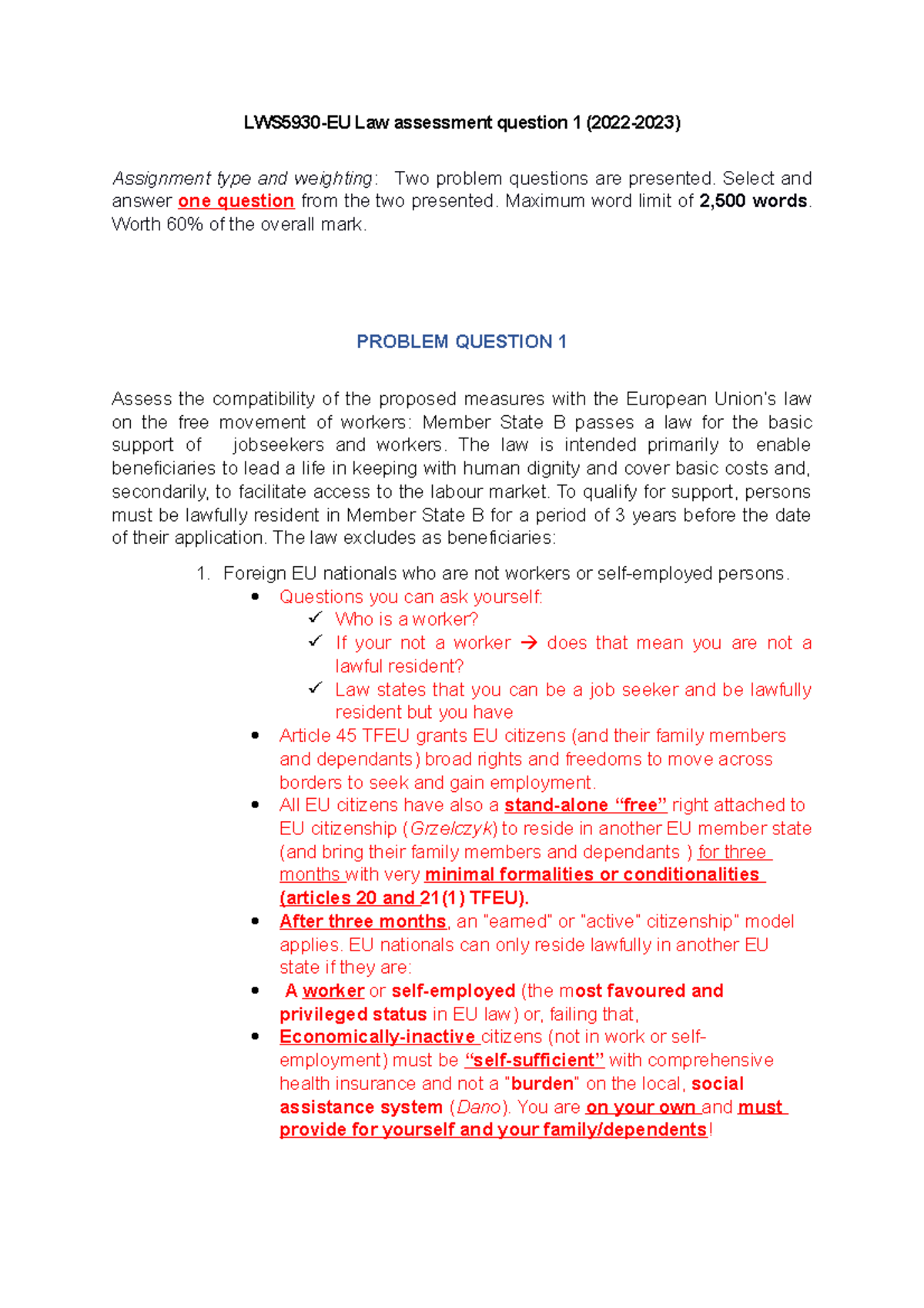 LWS5930-EU Law assessment question 1 (2022-2023) final - LWS5930-EU Law ...