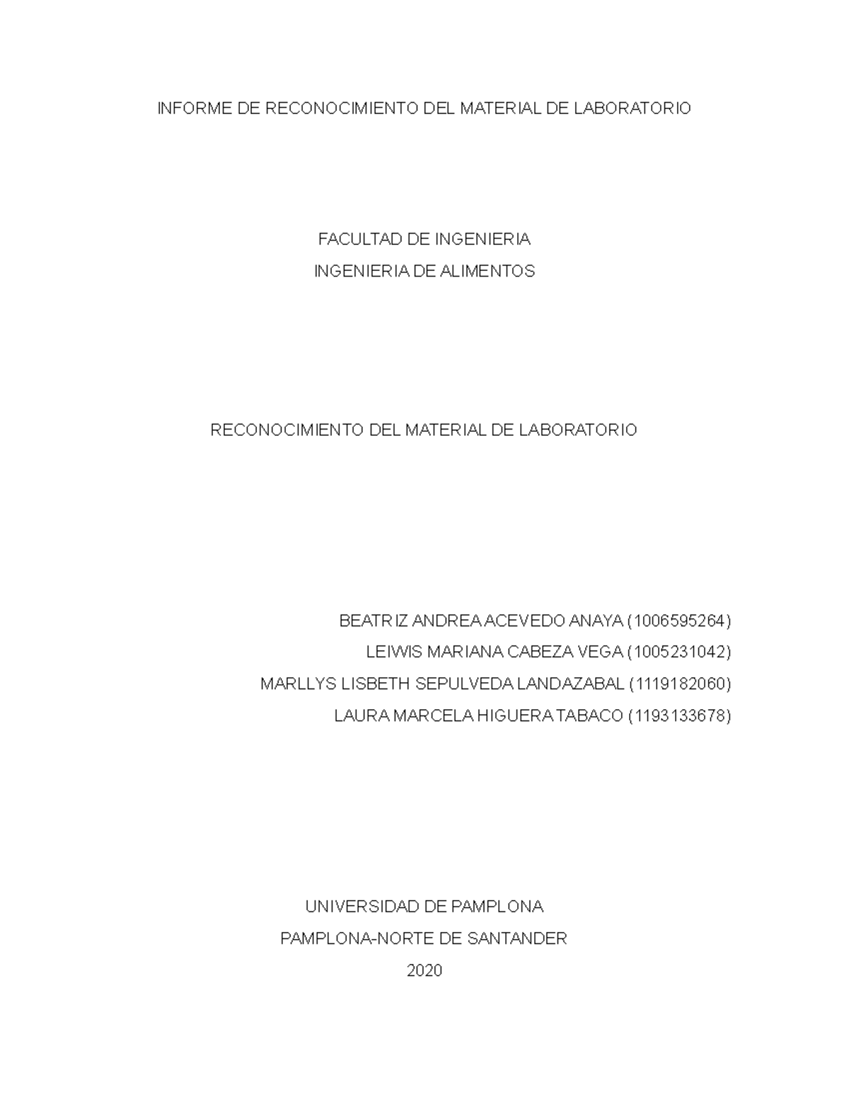 Informe DE Reconocimiento DEL Material DE Laboratorio - INFORME DE ...