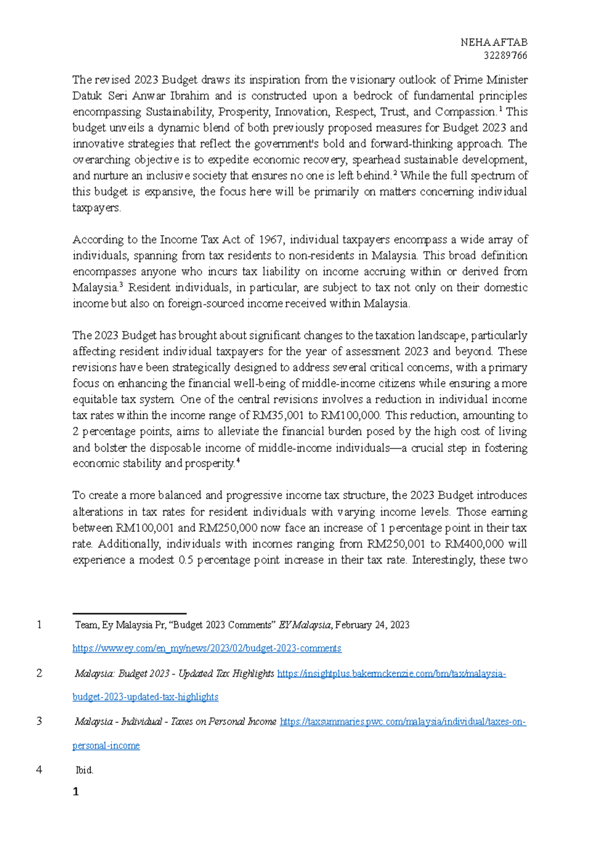 Tax Assignment 1 (Final) 32289766 The revised 2023 Budget