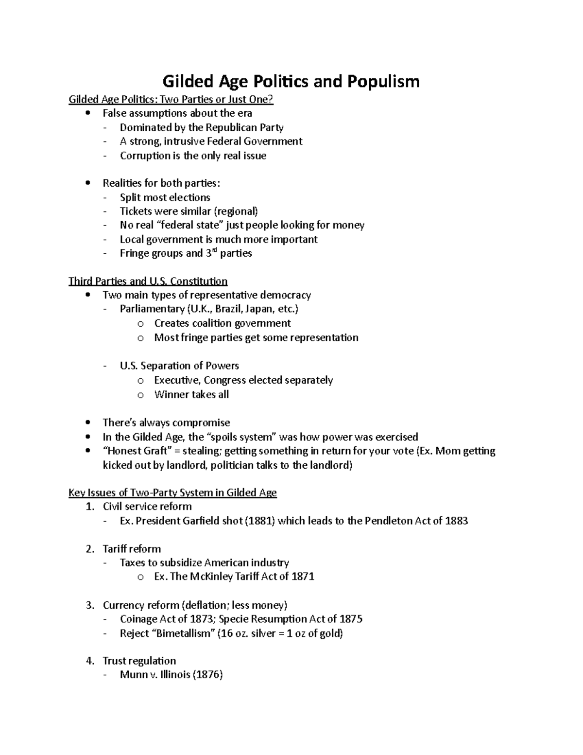 Gilded Age Politics And Populism - Constitution Two Main Types Of ...