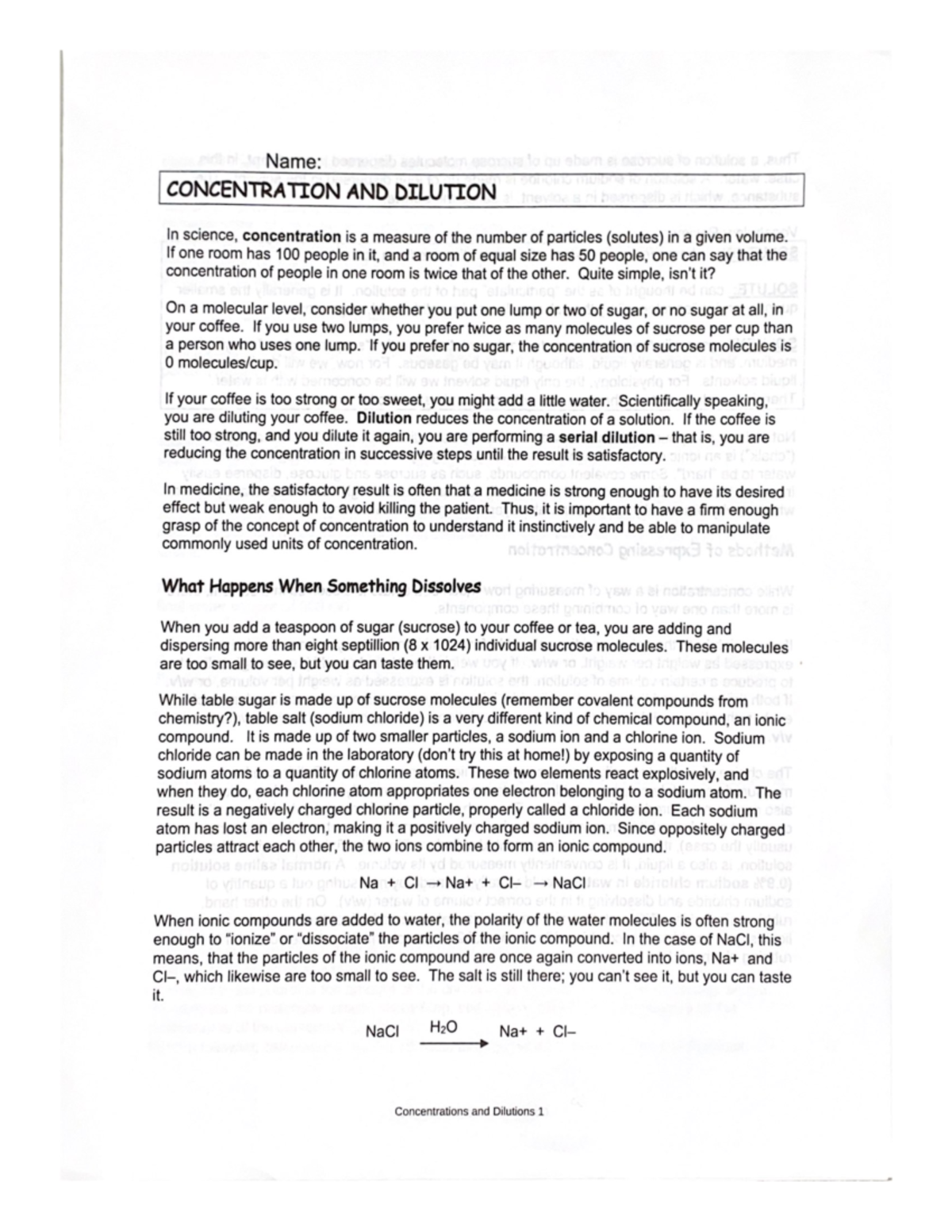 Concentration AND Dilution - PHSI 1 - Studocu