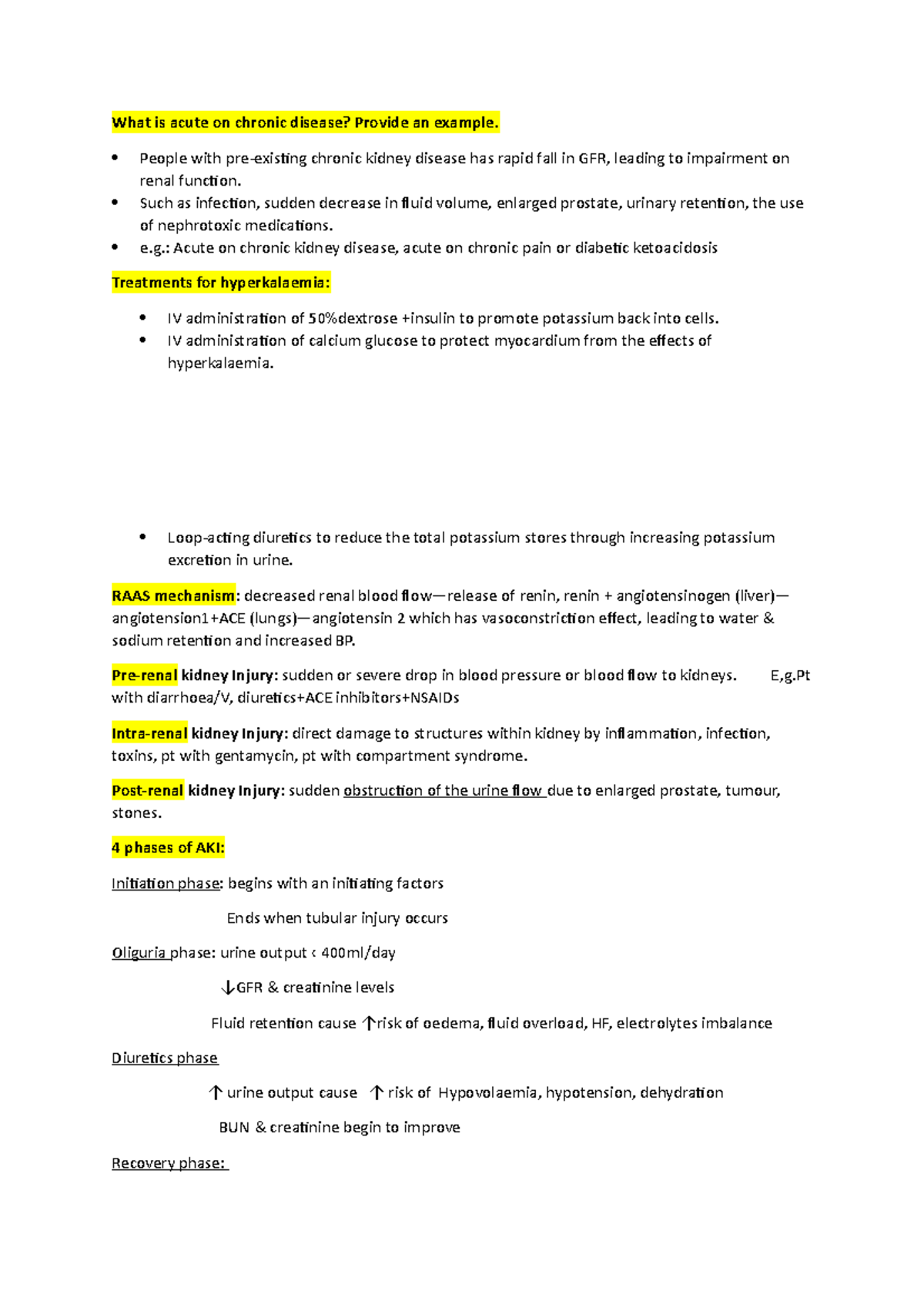 Week 5- ACKI & hyper K+ - Lecture notes 1-5 - What is acute on chronic ...