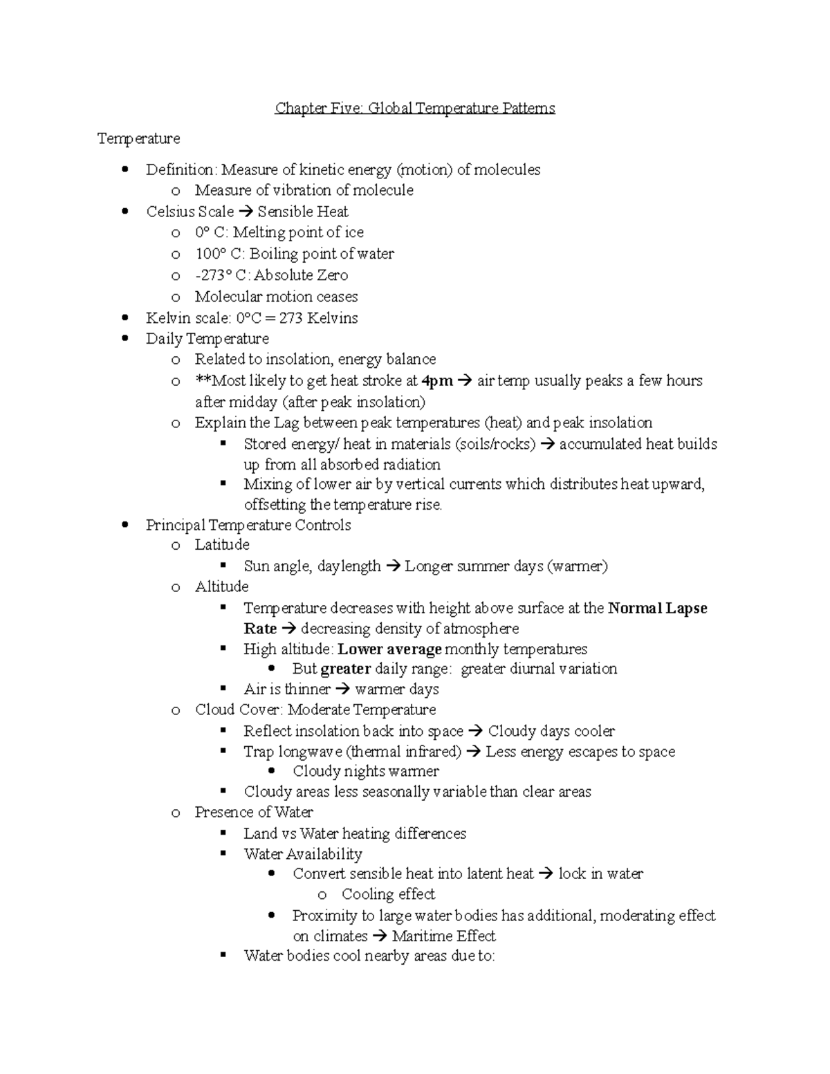 Chapter Five Notes - Chapter Five: Global Temperature Patterns ...