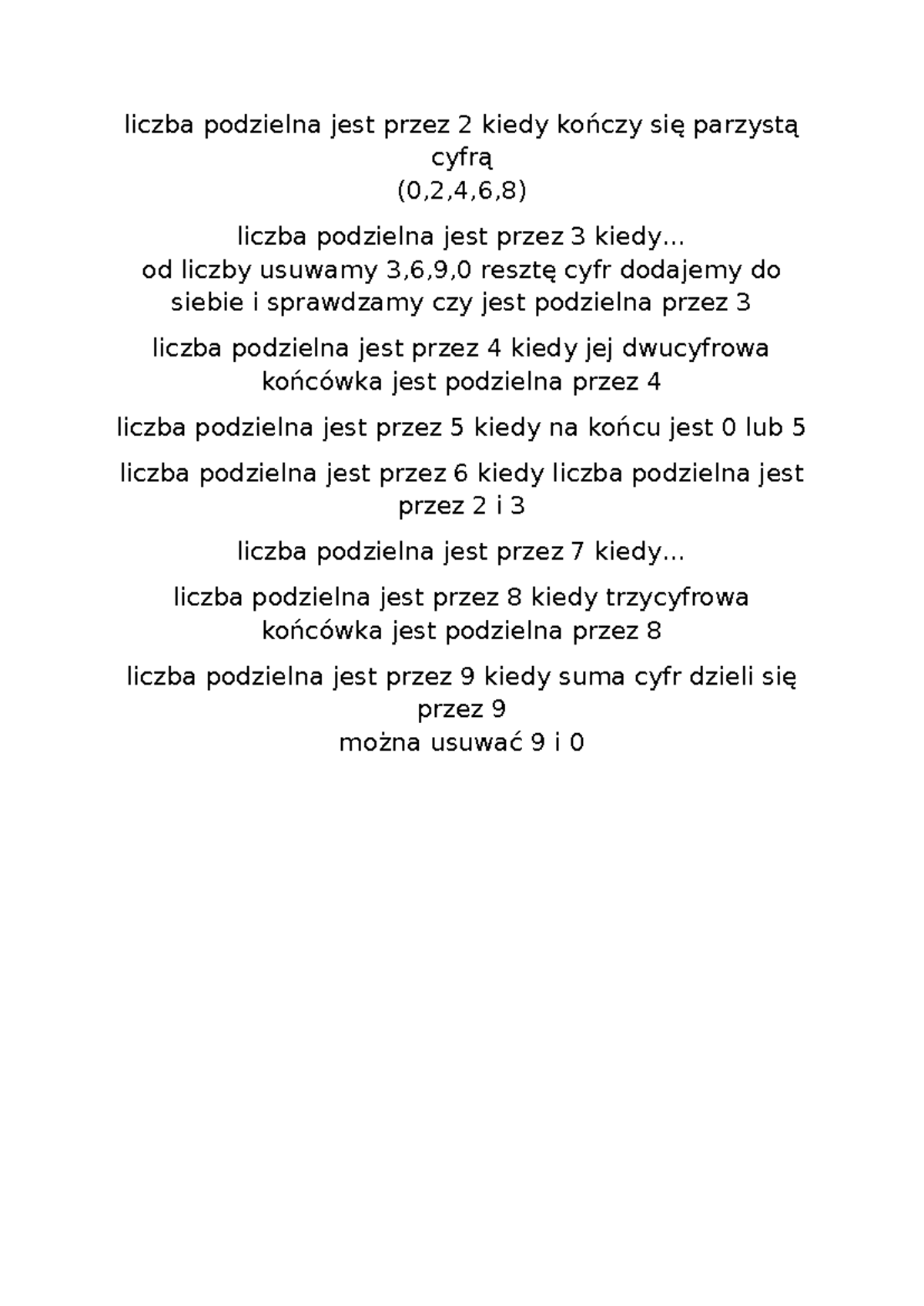 Liczba podzielna jest przez - .. od liczby usuwamy 3,6,9,0 resztę cyfr