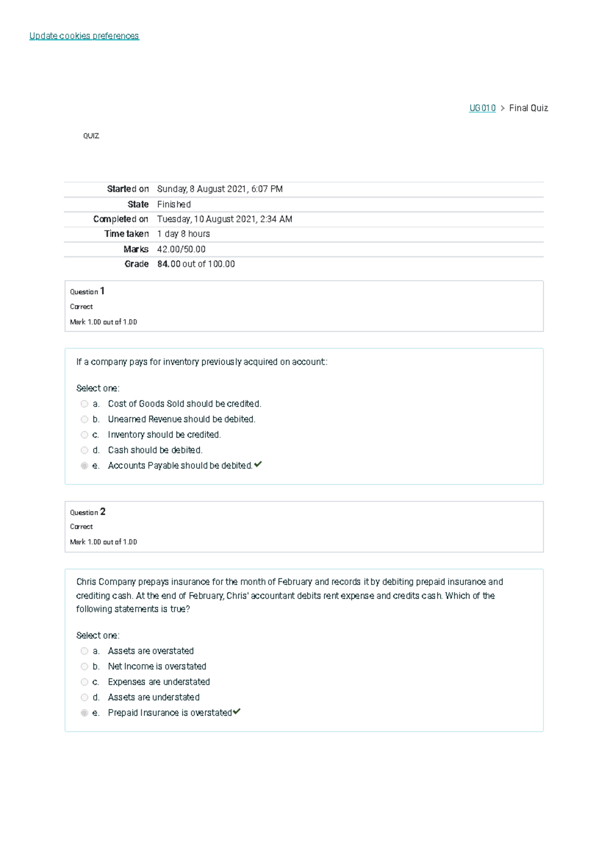 Financial Accounting - Update Cookies Preferences Ug010 Final Quiz 